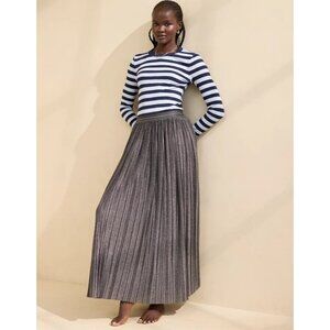 Aerie Balletcore Maxi Skirt S Small Silver Shell Grey Metallic Pleated Long New